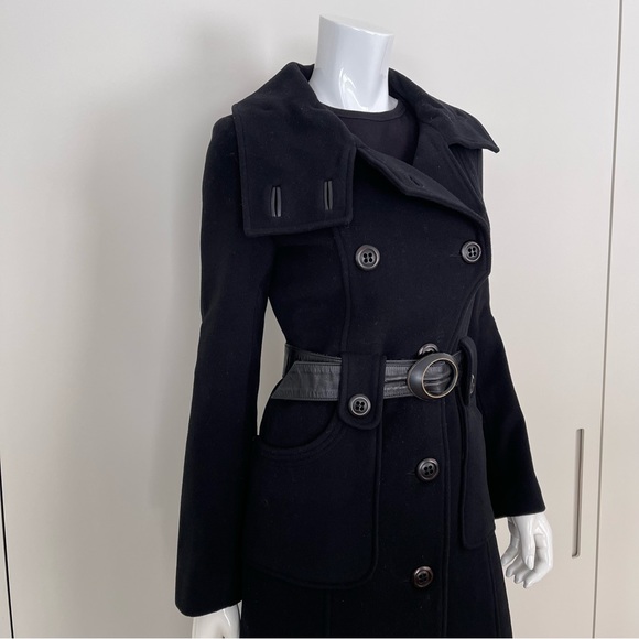 MACKAGE Military Style Belted Wool Coat in Black - Picture 3 of 12